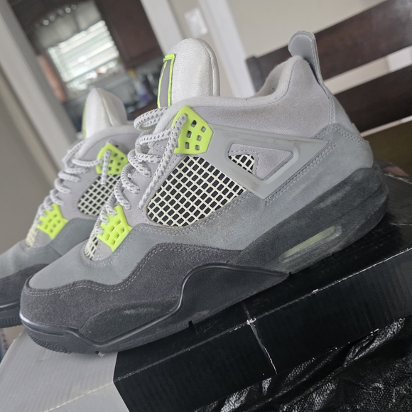 Jordan 4 Retro Neon Other - Jordan 4's Retro Neons                     Men's Gray and Neon Green Sneakers